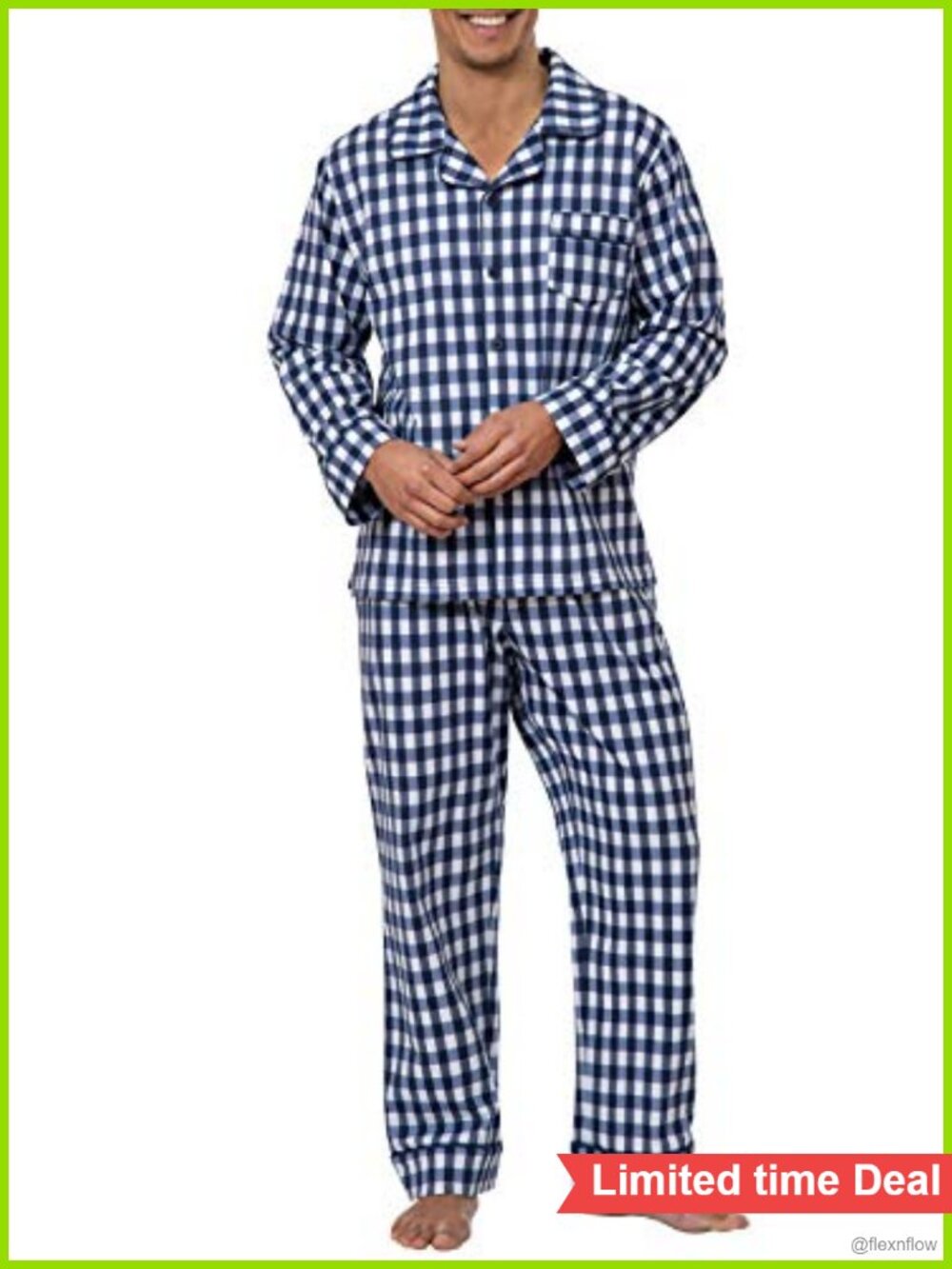 Men's 100% Cotton Flannel Pajama Set Button Front Notch Collar